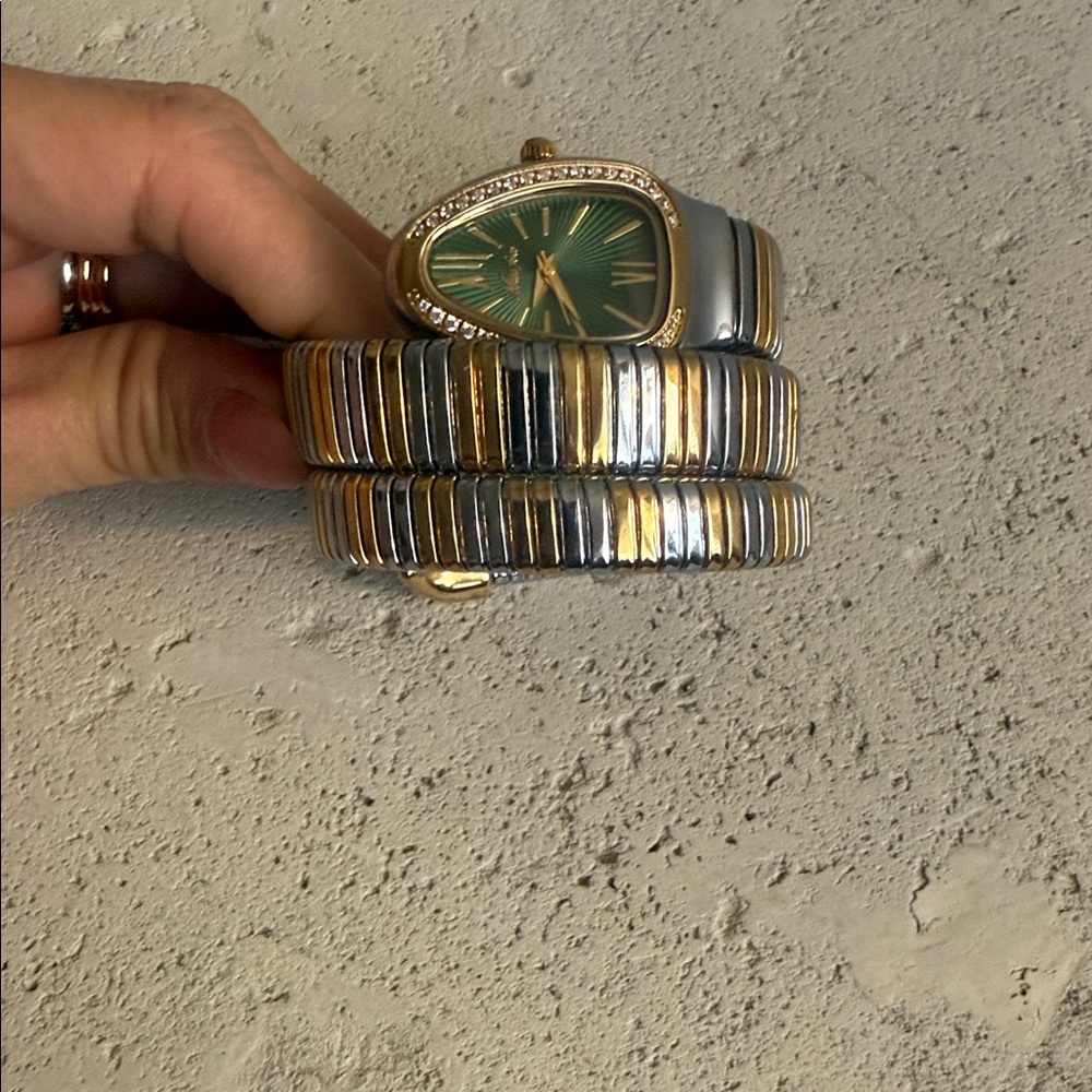 Designer inspired Two-Tone watch with Teardrop Green face